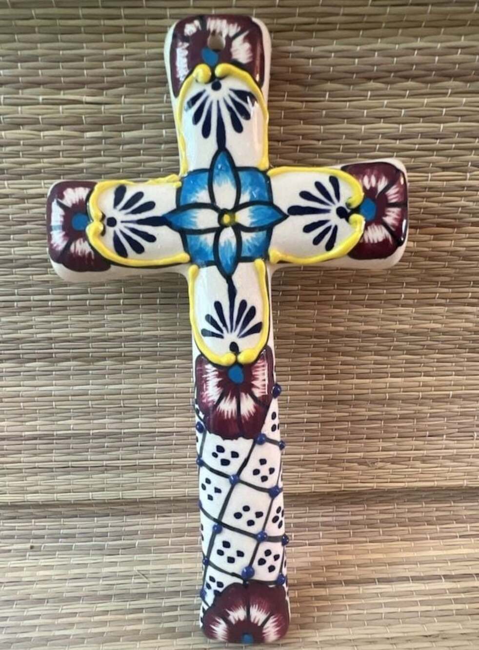 Alba Mexico Hand Painted Talavera Ceramic Wall Cross